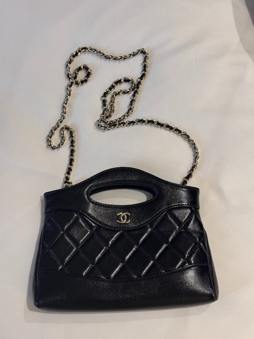 Calfskin Quilted Nano 31 Shopping Bag Black
